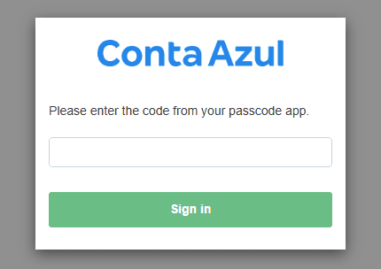 A tela do código, em inglês: digite os 6 números do aplicativo autenticador e clique em Sign in.