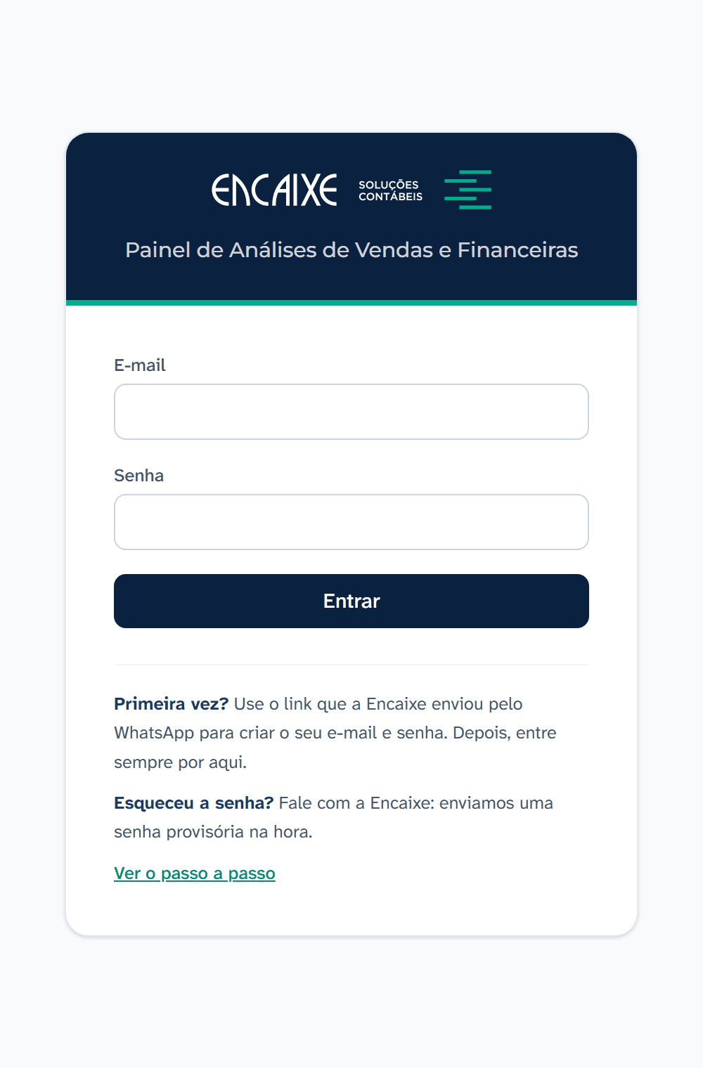 A tela de login: e-mail, senha e Entrar.